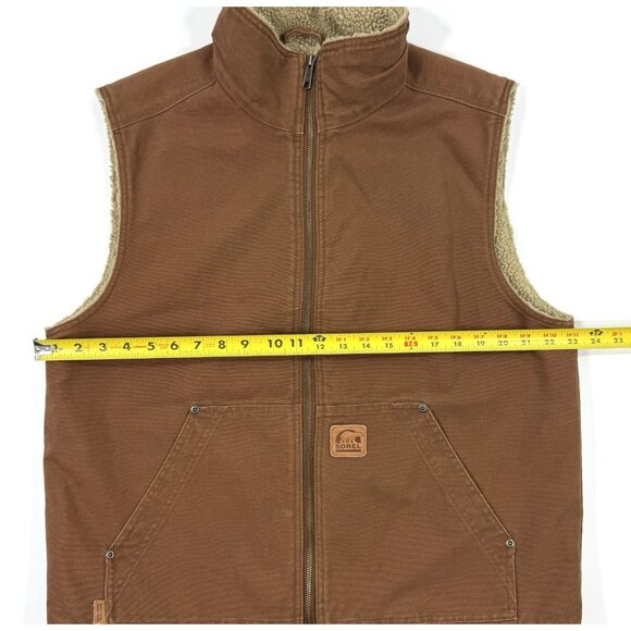 Sorel Mens Sherpa Lined Vest Heavy Duck Canvas Chore Workwear Zip Sz Large Brown - Picture 10 of 12
